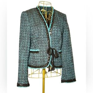 Vintage Classiques Entier Wool Blend Tweed Blazer w/ Fringe & Sequins, XS-S